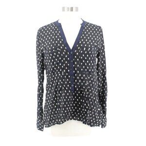 Anthropolgie Vanessa Virginia Blue White Half Button Down Shirt Size 8